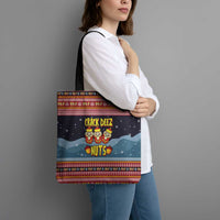 Funny Nutcracker Christmas Tote Bag with Crack Deez Nuts Quote and Holiday Pattern Design - Wonder Print Shop