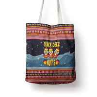 Funny Nutcracker Christmas Tote Bag with Crack Deez Nuts Quote and Holiday Pattern Design - Wonder Print Shop