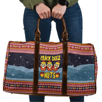 Funny Nutcracker Christmas Travel Bag with Crack Deez Nuts Quote and Holiday Pattern Design - Wonder Print Shop