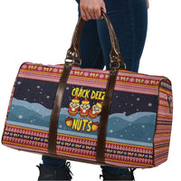 Funny Nutcracker Christmas Travel Bag with Crack Deez Nuts Quote and Holiday Pattern Design - Wonder Print Shop