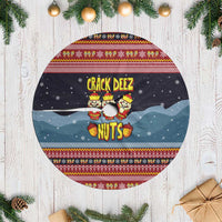 Funny Nutcracker Christmas Tree Skirt with Crack Deez Nuts Quote and Holiday Pattern Design - Wonder Print Shop