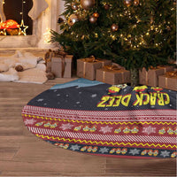 Funny Nutcracker Christmas Tree Skirt with Crack Deez Nuts Quote and Holiday Pattern Design - Wonder Print Shop