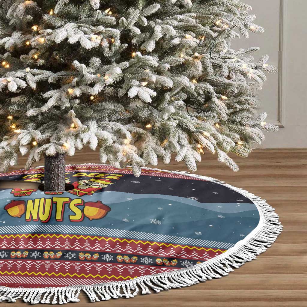 Funny Nutcracker Christmas Tree Skirt with Crack Deez Nuts Quote and Holiday Pattern Design - Wonder Print Shop