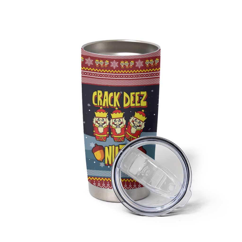 Funny Nutcracker Christmas Tumbler Cup with Crack Deez Nuts Quote and Holiday Pattern Design - Wonder Print Shop
