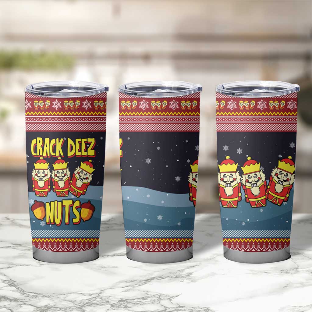 Funny Nutcracker Christmas Tumbler Cup with Crack Deez Nuts Quote and Holiday Pattern Design - Wonder Print Shop