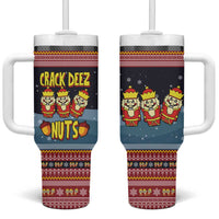 Funny Nutcracker Christmas Tumbler With Handle with Crack Deez Nuts Quote and Holiday Pattern Design - Wonder Print Shop