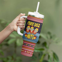 Funny Nutcracker Christmas Tumbler With Handle with Crack Deez Nuts Quote and Holiday Pattern Design - Wonder Print Shop