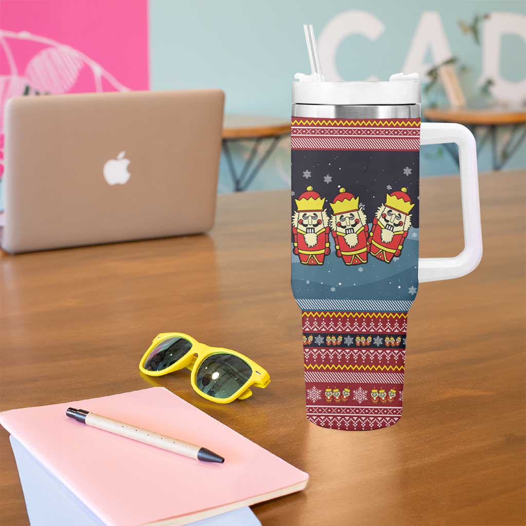 Funny Nutcracker Christmas Tumbler With Handle with Crack Deez Nuts Quote and Holiday Pattern Design - Wonder Print Shop