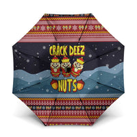 Funny Nutcracker Christmas Umbrella with Crack Deez Nuts Quote and Holiday Pattern Design - Wonder Print Shop