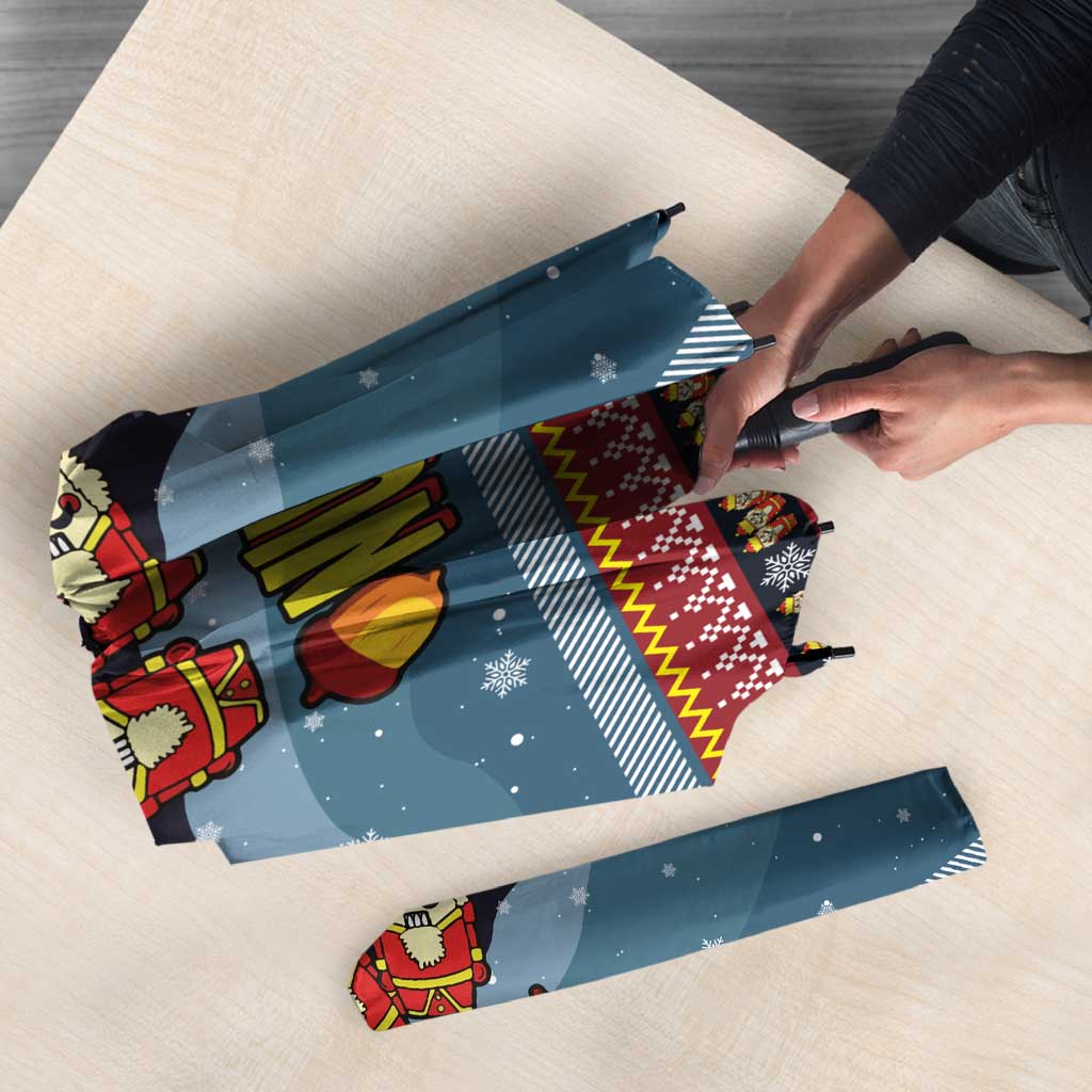 Funny Nutcracker Christmas Umbrella with Crack Deez Nuts Quote and Holiday Pattern Design - Wonder Print Shop