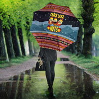 Funny Nutcracker Christmas Umbrella with Crack Deez Nuts Quote and Holiday Pattern Design - Wonder Print Shop