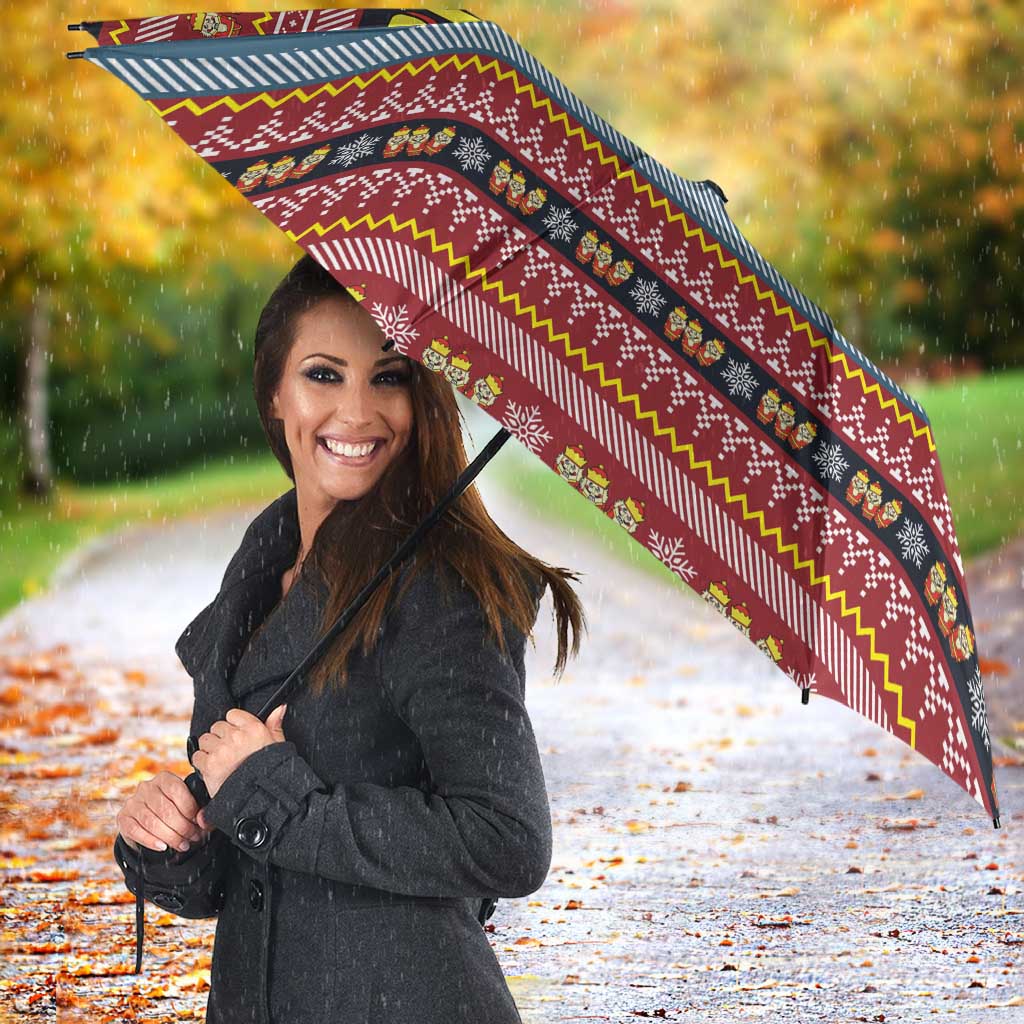 Funny Nutcracker Christmas Umbrella with Crack Deez Nuts Quote and Holiday Pattern Design - Wonder Print Shop