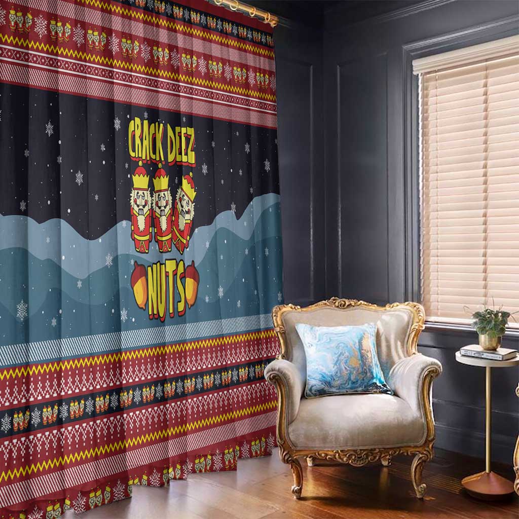Funny Nutcracker Christmas Window Curtain with Crack Deez Nuts Quote and Holiday Pattern Design - Wonder Print Shop