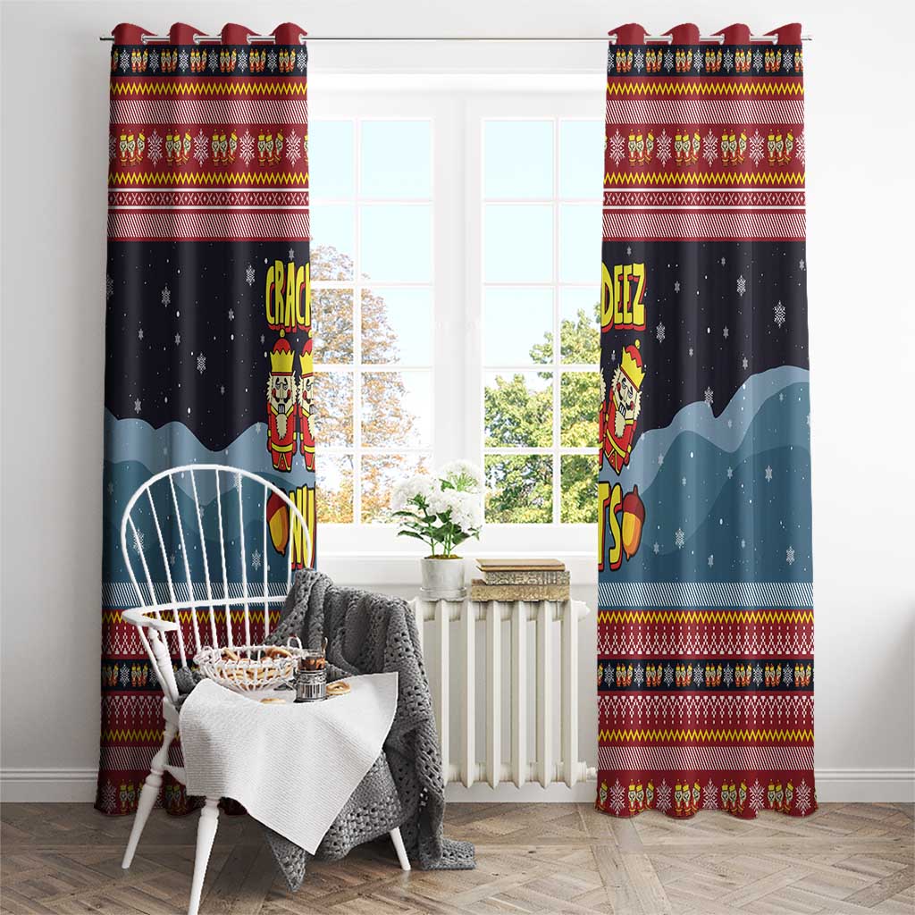 Funny Nutcracker Christmas Window Curtain with Crack Deez Nuts Quote and Holiday Pattern Design - Wonder Print Shop