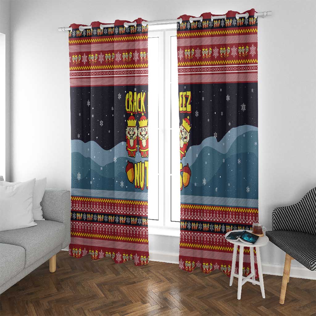 Funny Nutcracker Christmas Window Curtain with Crack Deez Nuts Quote and Holiday Pattern Design - Wonder Print Shop