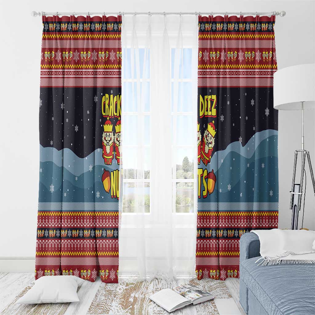 Funny Nutcracker Christmas Window Curtain with Crack Deez Nuts Quote and Holiday Pattern Design - Wonder Print Shop