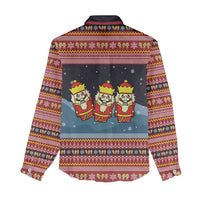 Funny Nutcracker Christmas Women Casual Shirt with Crack Deez Nuts Quote and Holiday Pattern Design - Wonder Print Shop