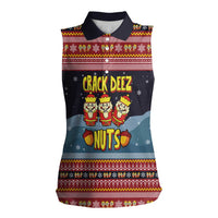 Funny Nutcracker Christmas Women Sleeveless Polo Shirt with Crack Deez Nuts Quote and Holiday Pattern Design - Wonder Print Shop