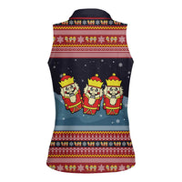 Funny Nutcracker Christmas Women Sleeveless Polo Shirt with Crack Deez Nuts Quote and Holiday Pattern Design - Wonder Print Shop