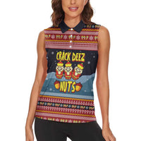 Funny Nutcracker Christmas Women Sleeveless Polo Shirt with Crack Deez Nuts Quote and Holiday Pattern Design - Wonder Print Shop