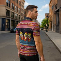 Funny Nutcracker Christmas Zipper Polo Shirt with Crack Deez Nuts Quote and Holiday Pattern Design - Wonder Print Shop