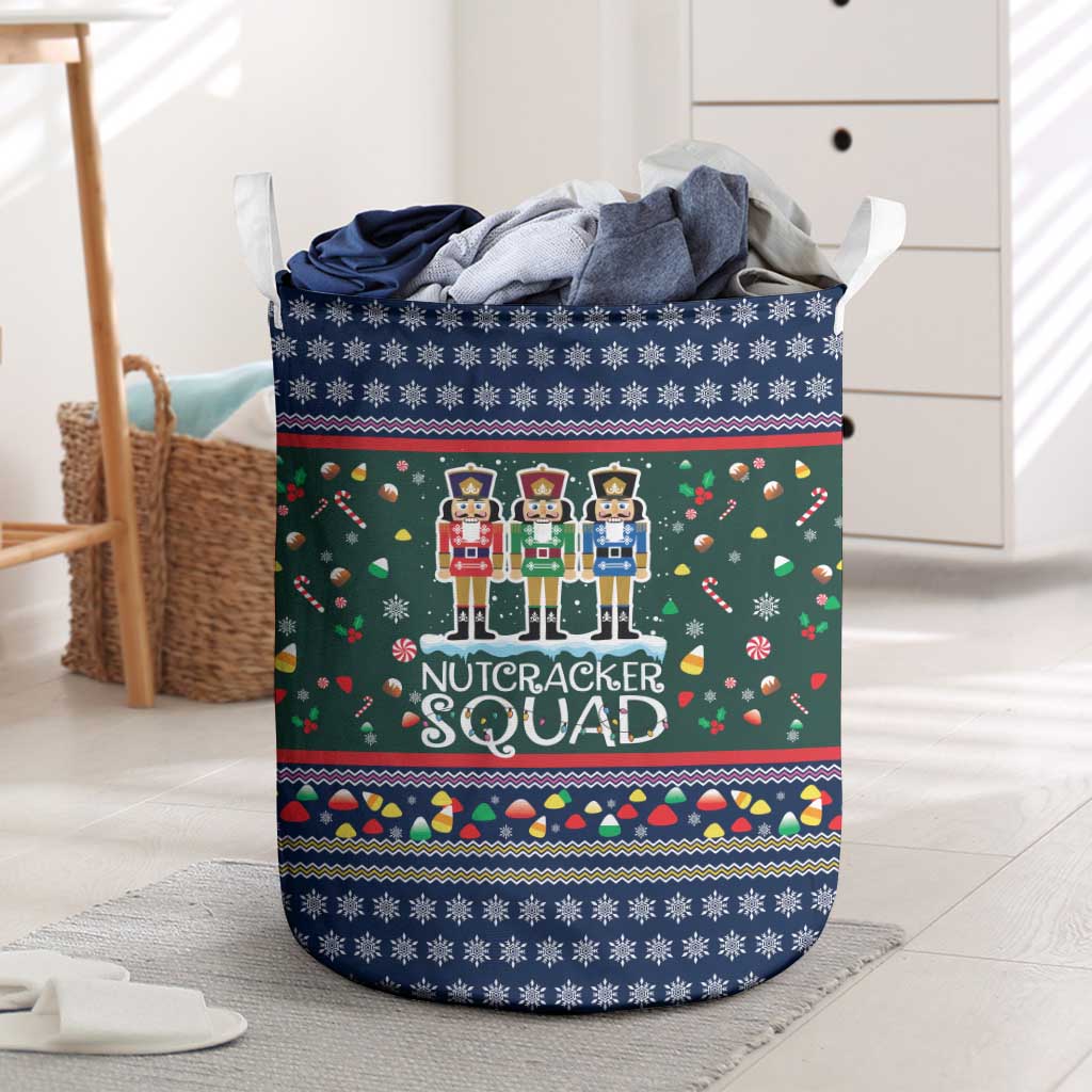 Nutcracker Squad Christmas Laundry Basket with Candy Cane and Snowflake Holiday Design - Wonder Print Shop