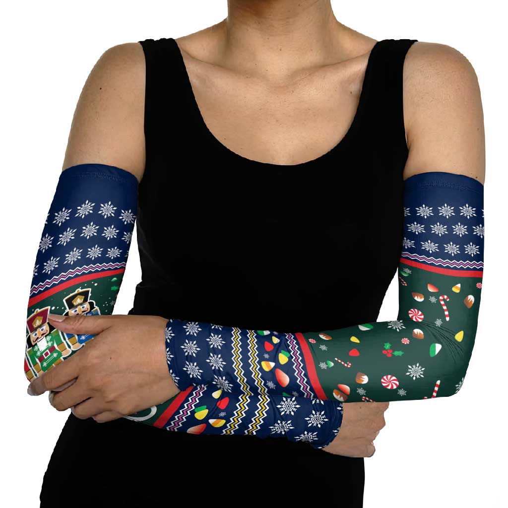Nutcracker Squad Christmas Arm Sleeves with Candy Cane and Snowflake Holiday Design - Wonder Print Shop