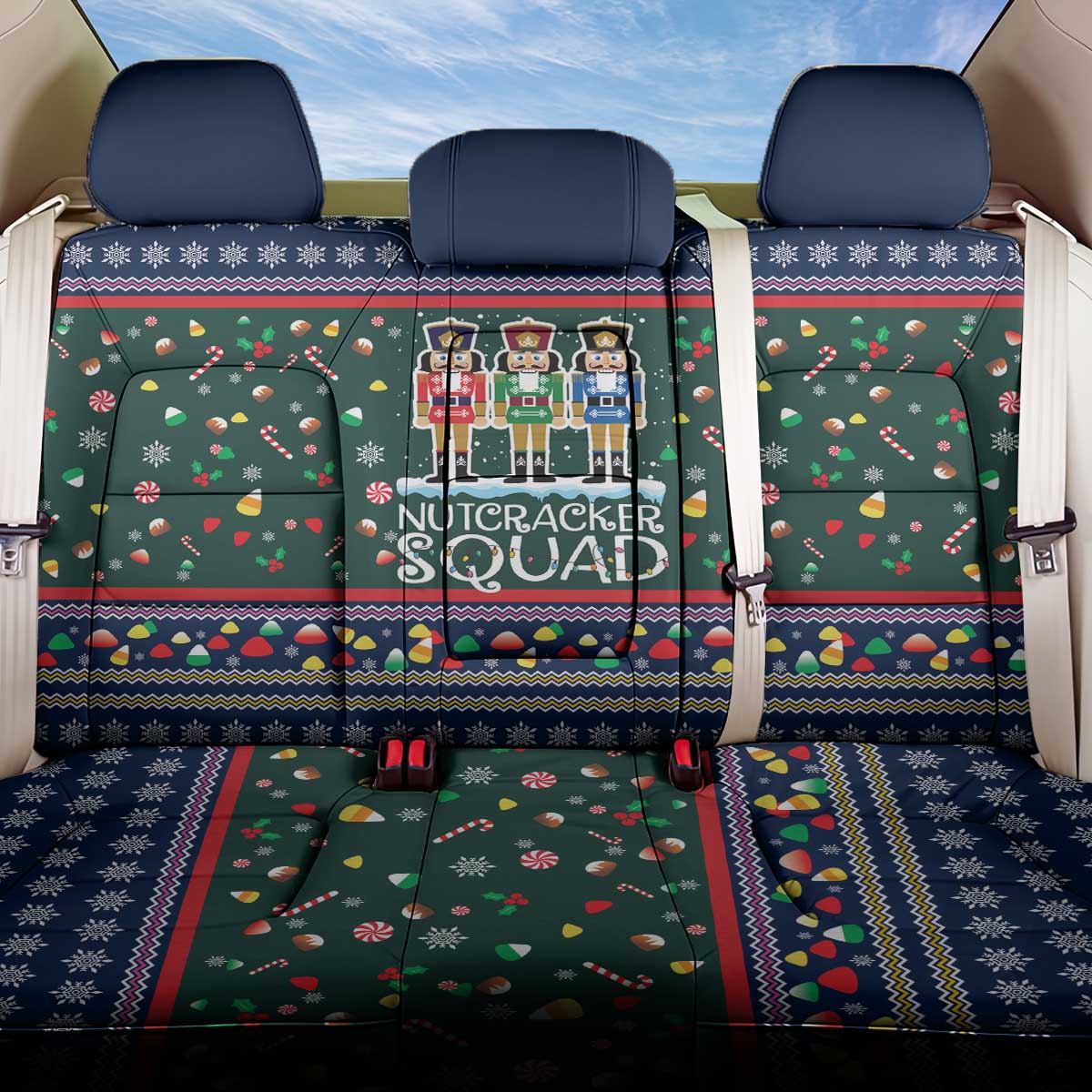 Nutcracker Squad Christmas Back Car Seat Cover with Candy Cane and Snowflake Holiday Design - Wonder Print Shop