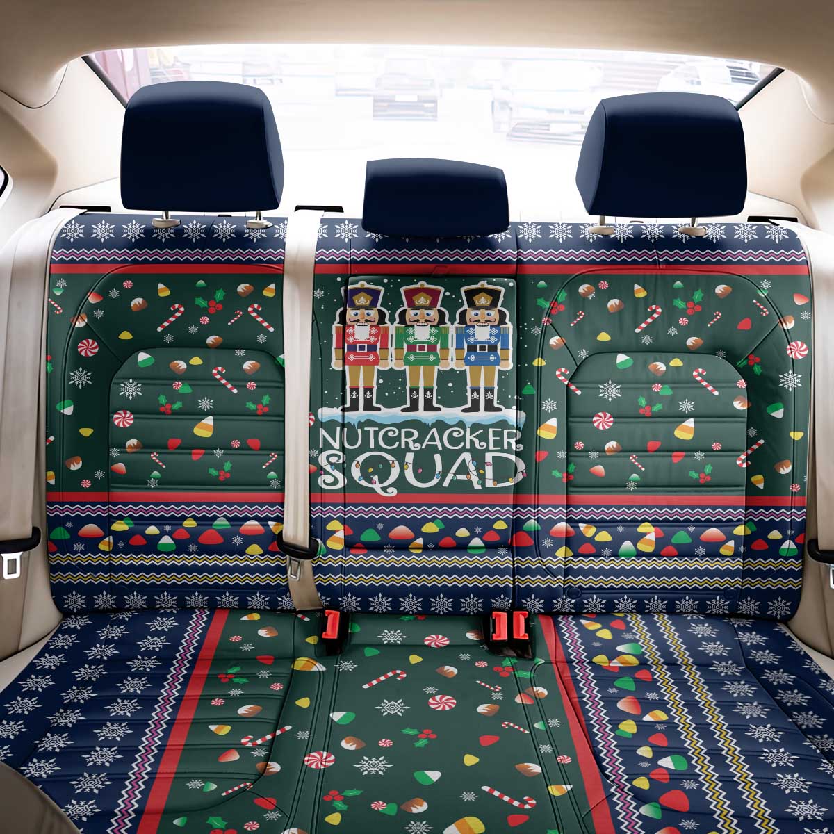 Nutcracker Squad Christmas Back Car Seat Cover with Candy Cane and Snowflake Holiday Design - Wonder Print Shop