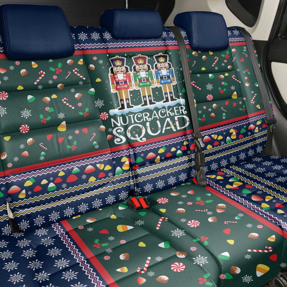 Nutcracker Squad Christmas Back Car Seat Cover with Candy Cane and Snowflake Holiday Design - Wonder Print Shop
