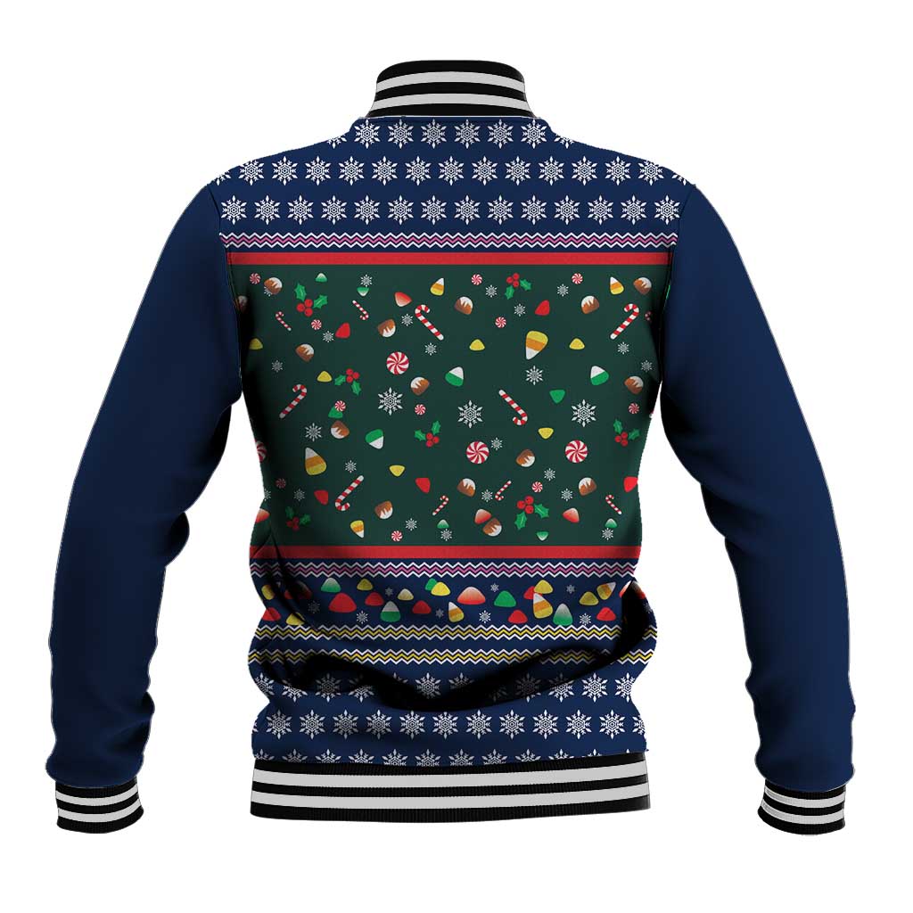 Nutcracker Squad Christmas Baseball Jacket with Candy Cane and Snowflake Holiday Design - Wonder Print Shop