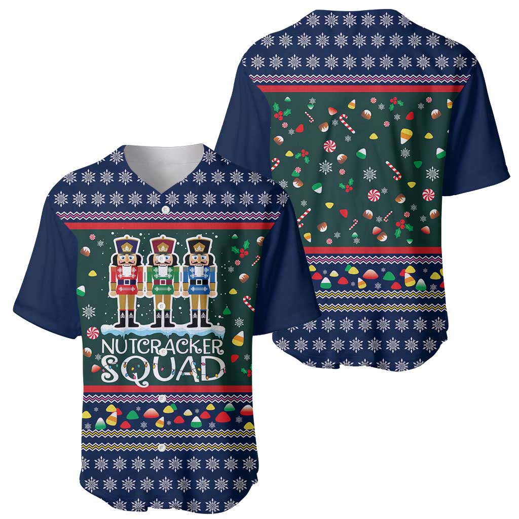 Nutcracker Squad Christmas Baseball Jersey with Candy Cane and Snowflake Holiday Design - Wonder Print Shop