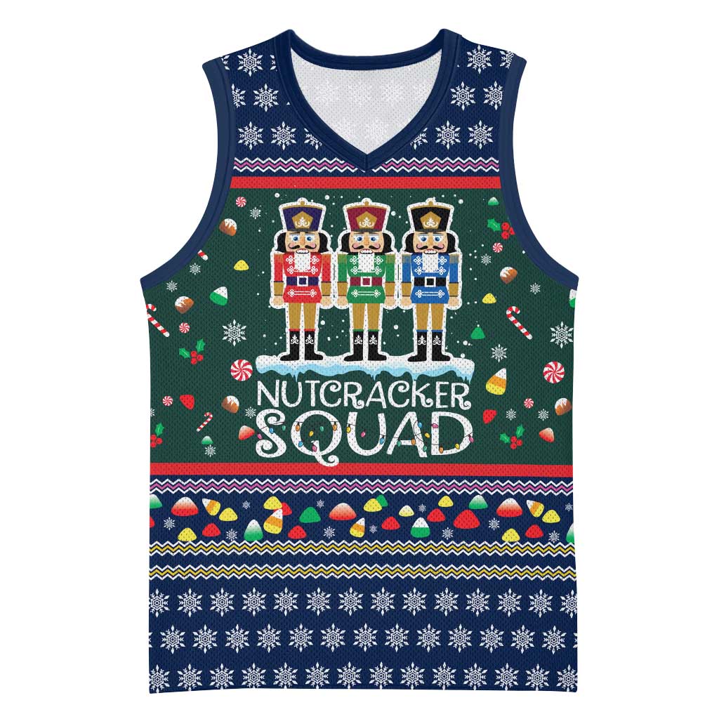 Nutcracker Squad Christmas Basketball Jersey with Candy Cane and Snowflake Holiday Design - Wonder Print Shop