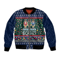 Nutcracker Squad Christmas Bomber Jacket with Candy Cane and Snowflake Holiday Design - Wonder Print Shop
