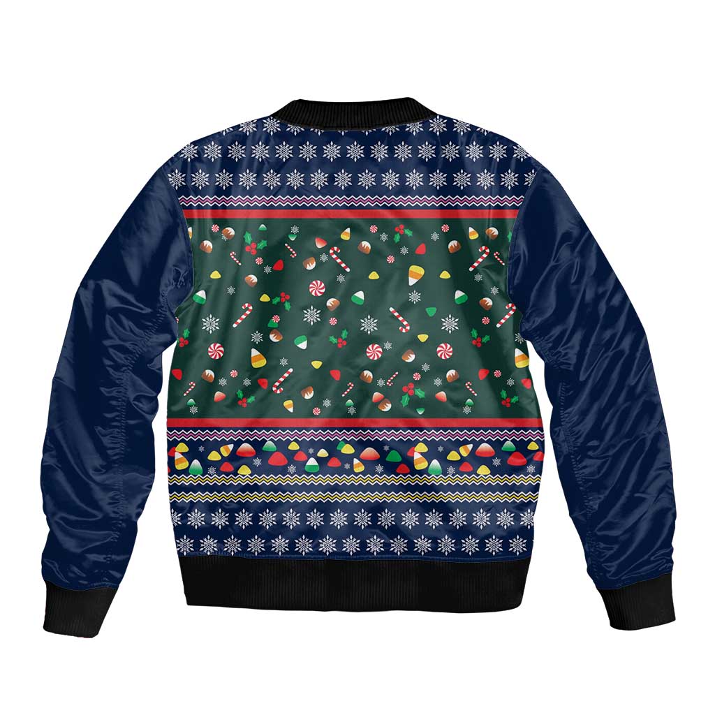 Nutcracker Squad Christmas Bomber Jacket with Candy Cane and Snowflake Holiday Design - Wonder Print Shop