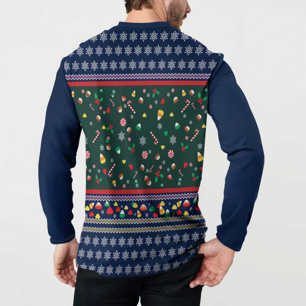 Nutcracker Squad Christmas Button Sweatshirt with Candy Cane and Snowflake Holiday Design - Wonder Print Shop