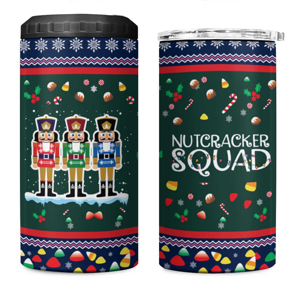Nutcracker Squad Christmas 4 in 1 Can Cooler Tumbler with Candy Cane and Snowflake Holiday Design - Wonder Print Shop
