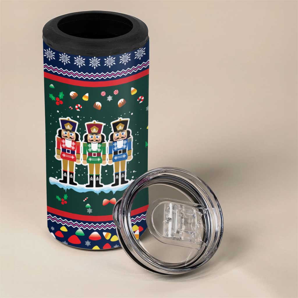 Nutcracker Squad Christmas 4 in 1 Can Cooler Tumbler with Candy Cane and Snowflake Holiday Design - Wonder Print Shop