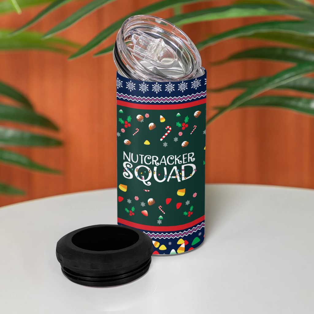Nutcracker Squad Christmas 4 in 1 Can Cooler Tumbler with Candy Cane and Snowflake Holiday Design - Wonder Print Shop