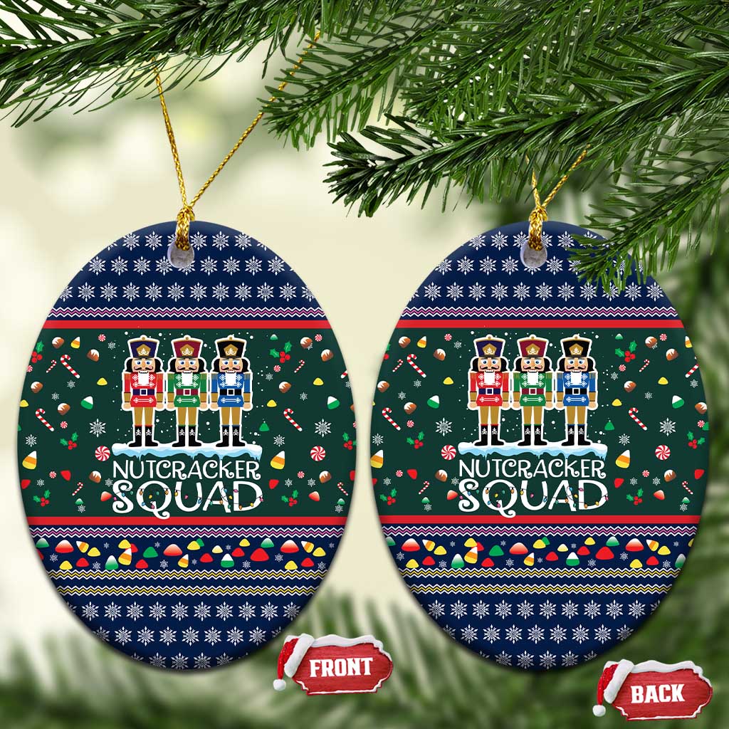 Nutcracker Squad Christmas Ceramic Ornament with Candy Cane and Snowflake Holiday Design - Wonder Print Shop