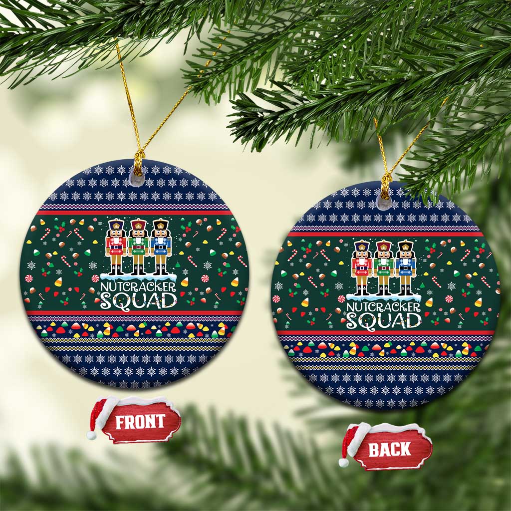 Nutcracker Squad Christmas Ceramic Ornament with Candy Cane and Snowflake Holiday Design - Wonder Print Shop