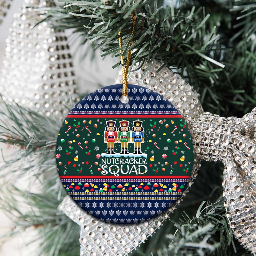 Nutcracker Squad Christmas Ceramic Ornament with Candy Cane and Snowflake Holiday Design - Wonder Print Shop