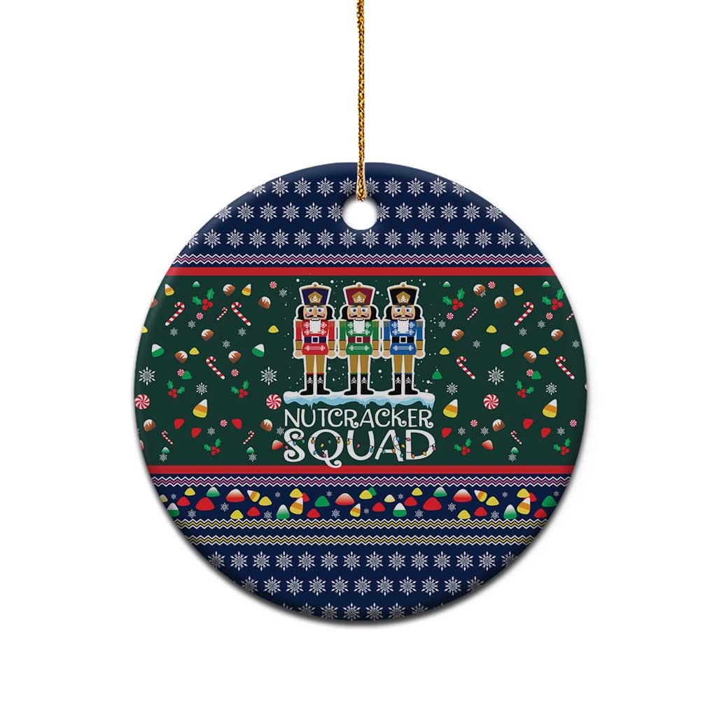 Nutcracker Squad Christmas Ceramic Ornament with Candy Cane and Snowflake Holiday Design - Wonder Print Shop