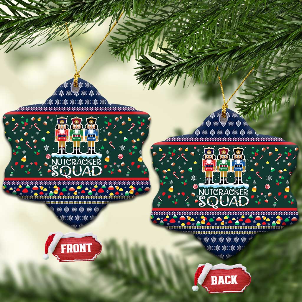 Nutcracker Squad Christmas Ceramic Ornament with Candy Cane and Snowflake Holiday Design - Wonder Print Shop