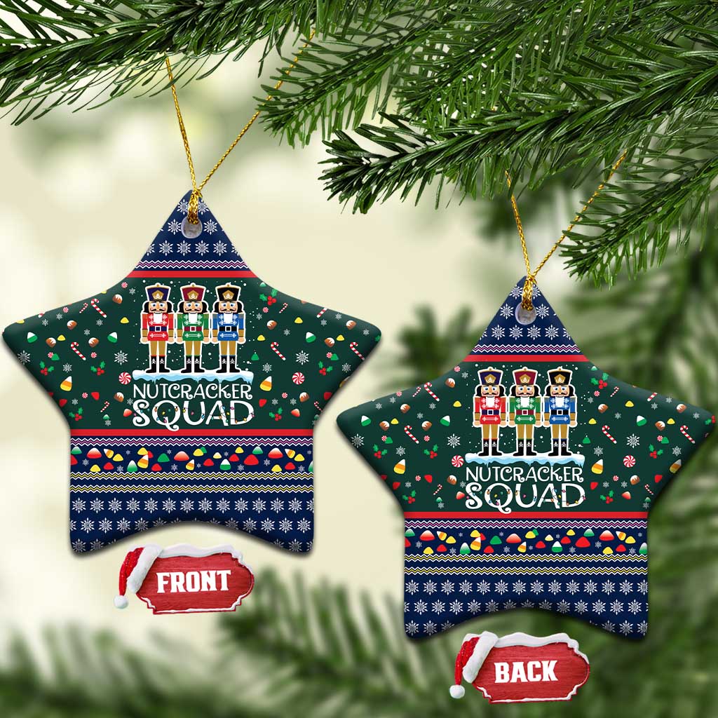 Nutcracker Squad Christmas Ceramic Ornament with Candy Cane and Snowflake Holiday Design - Wonder Print Shop