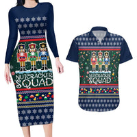 Nutcracker Squad Christmas Couples Matching Long Sleeve Bodycon Dress and Hawaiian Shirt with Candy Cane and Snowflake Holiday Design - Wonder Print Shop