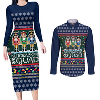 Nutcracker Squad Christmas Couples Matching Long Sleeve Bodycon Dress and Long Sleeve Button Shirt with Candy Cane and Snowflake Holiday Design - Wonder Print Shop