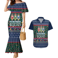 Nutcracker Squad Christmas Couples Matching Mermaid Dress and Hawaiian Shirt with Candy Cane and Snowflake Holiday Design - Wonder Print Shop