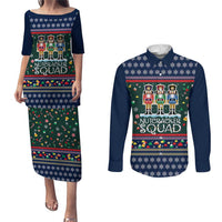 Nutcracker Squad Christmas Couples Matching Puletasi and Long Sleeve Button Shirt with Candy Cane and Snowflake Holiday Design - Wonder Print Shop