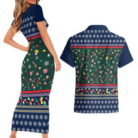 Nutcracker Squad Christmas Couples Matching Short Sleeve Bodycon Dress and Hawaiian Shirt with Candy Cane and Snowflake Holiday Design - Wonder Print Shop